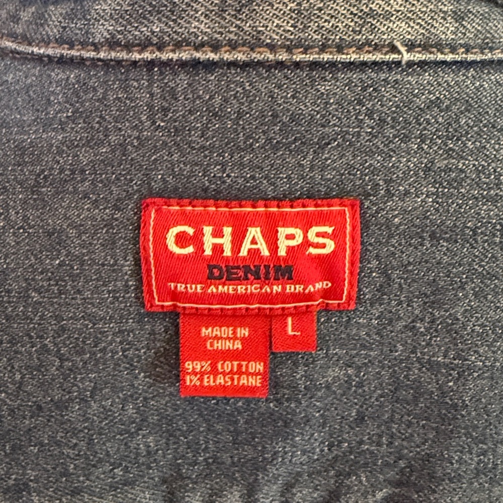 Vintage Chaps Blue Denim Jacket With Brown Patch - image 5